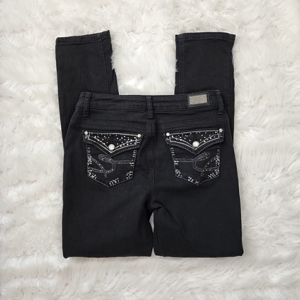 Earl Jeans Black Skinny Jeans with Embellished Back Pockets